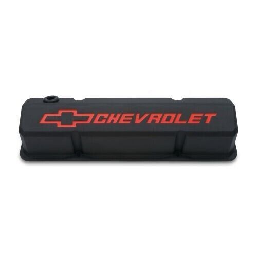 Chev 350 SBC Proform GM Licensed Slant Edge Tall Black Rocker Covers # 141-928