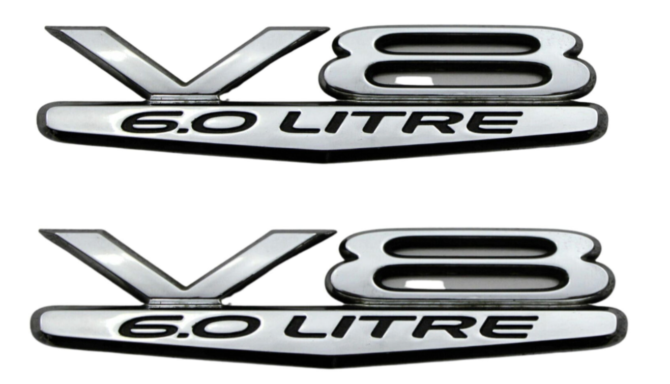 Holden Commodore VZ WL VE WM V8 Guard Fender Badge x 2 Chrome 6.0 V8 Genuine GM