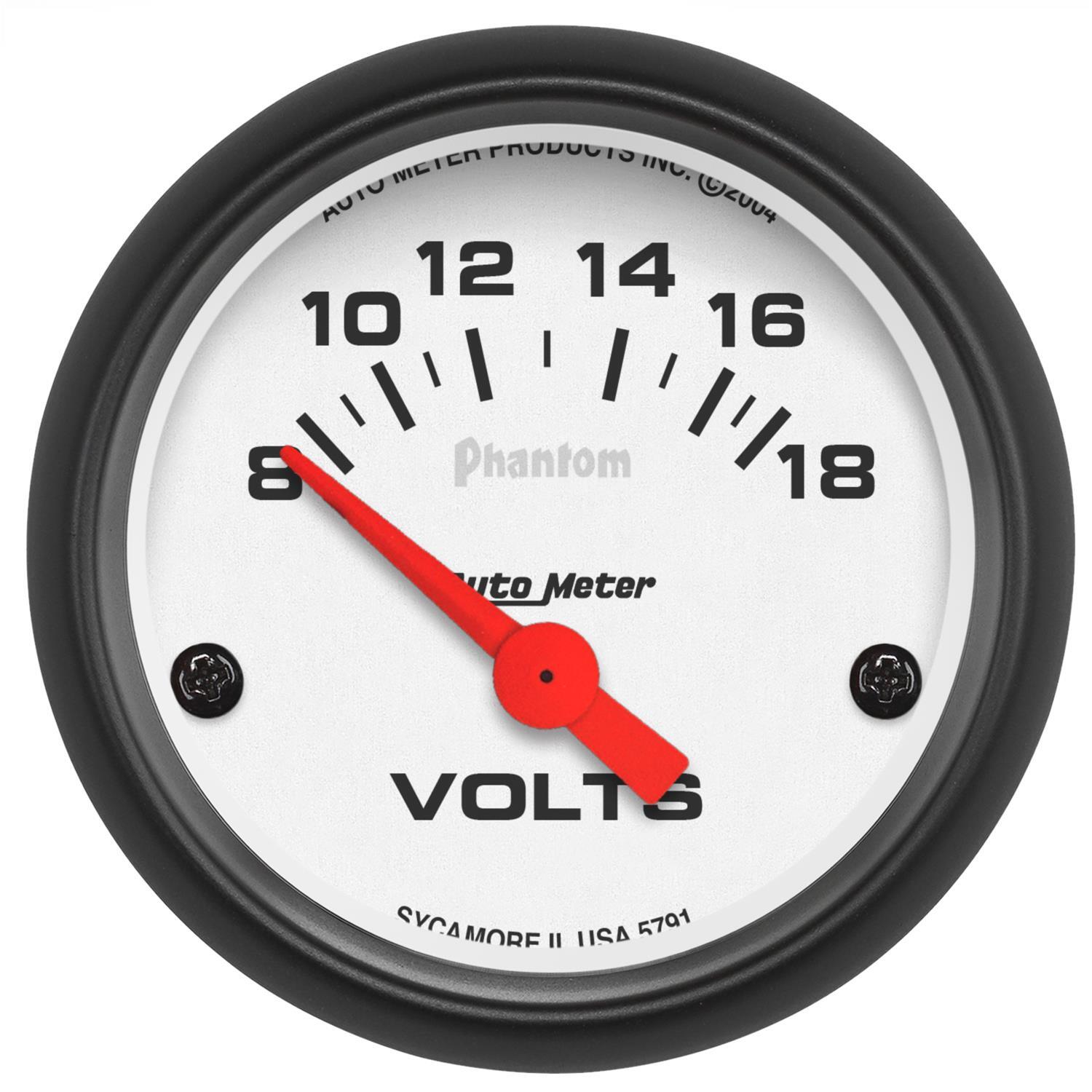 AutoMeter 2 1/16" Phantom Analog Voltmeter Gauge 8 - 18Volts Electric # AU5791