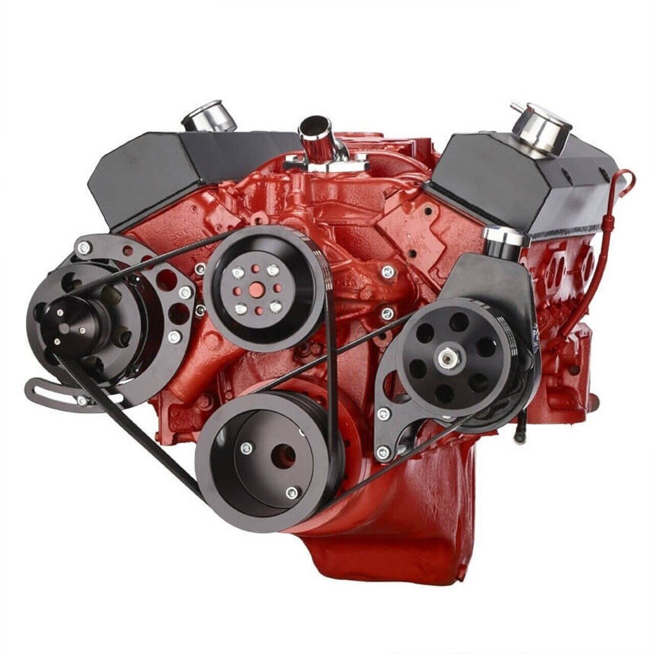 Chev 350 CVF Black Serpentine Alternator & Power Steering Kit # B-350-SERP-PS-C
