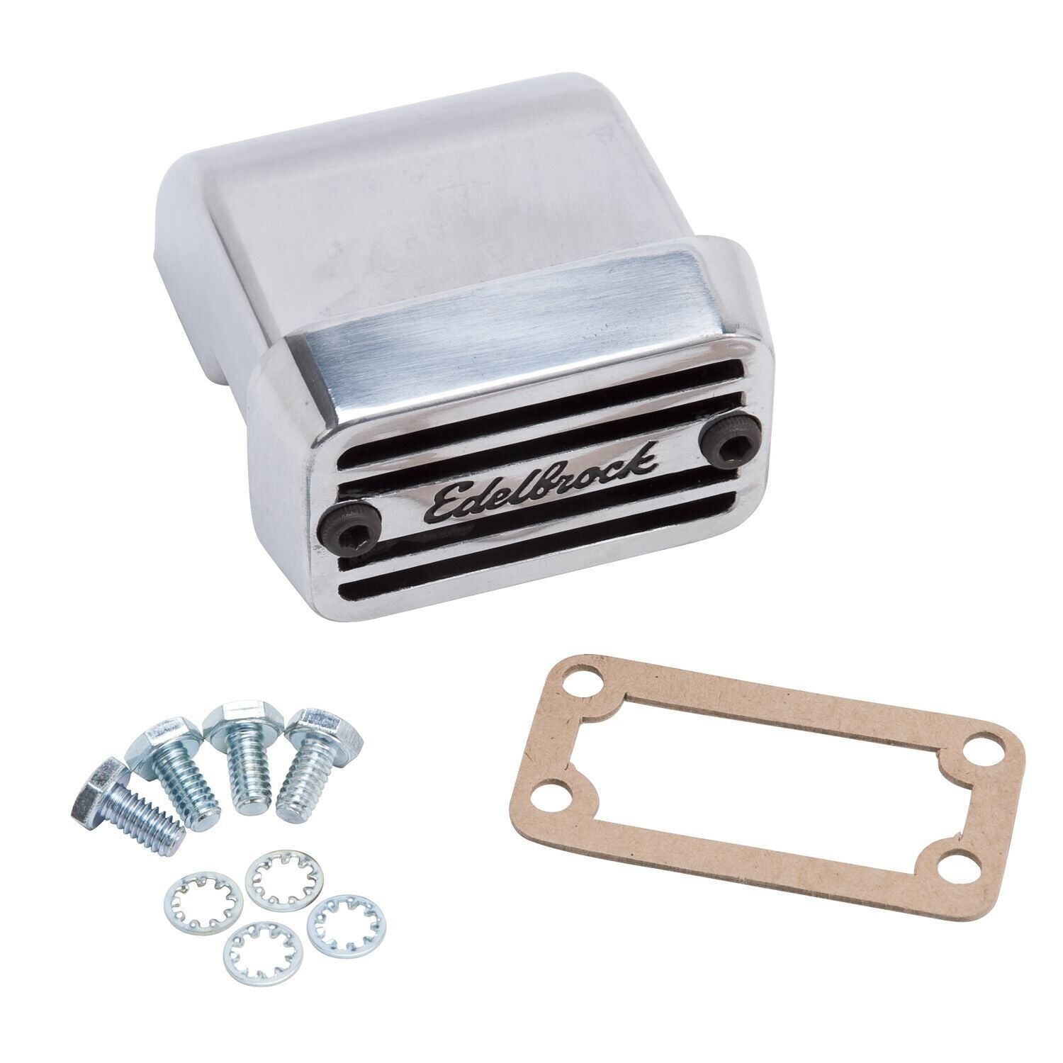 EDELBROCK Elite Die Cast Aluminum Rocker Cover Breather Polished + Logo # ED4201