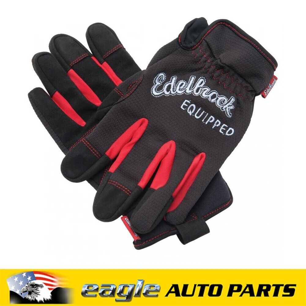 Edelbrock Equipped Logo Black / Red Mechanic's Work Gloves ( X-Large) # ED9138