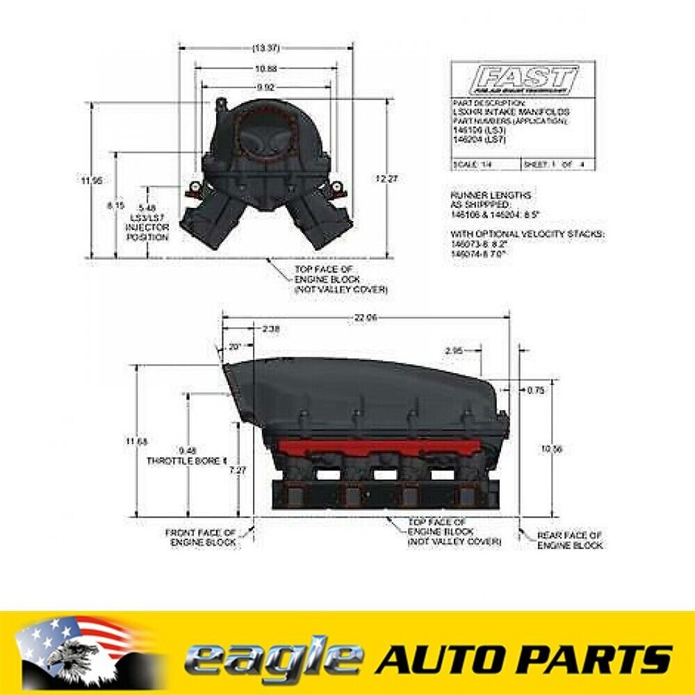 Chev Holden LS3 V8 103mm Throttle Body FAST LSXHR Intake Manifold # FAST146106