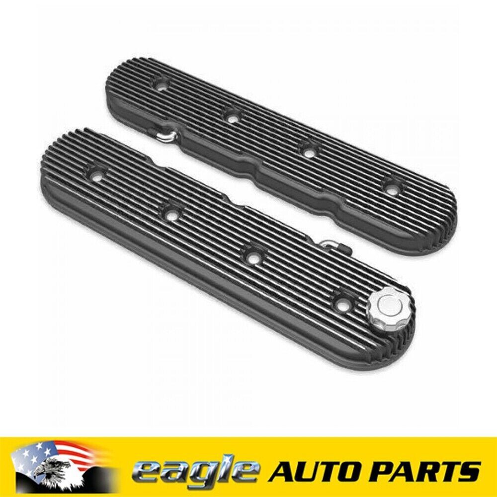 Holley Vintage Series Rocker Covers Alloy Finned Black Chev LS # HO241-132
