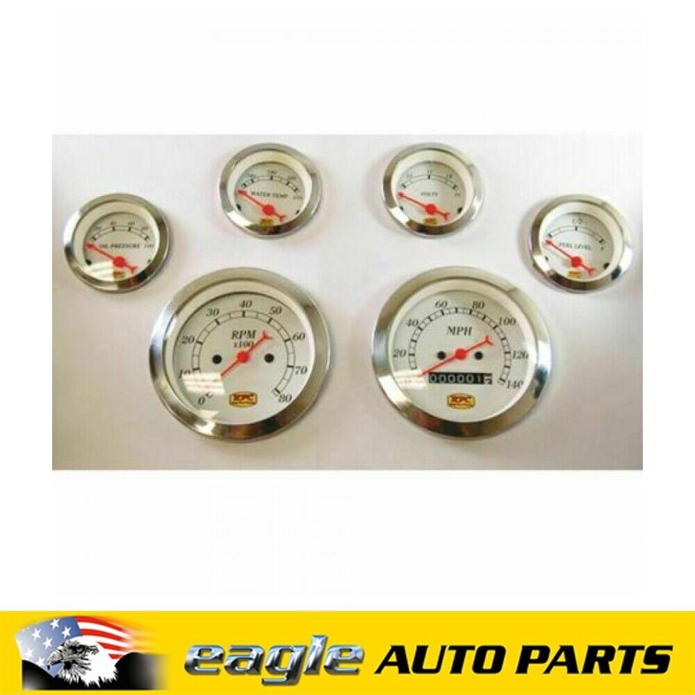 Universal 6pce Gauge Set 0-8000rpm Tach Speedo MPH Fuel Volts Oil Water # R5737
