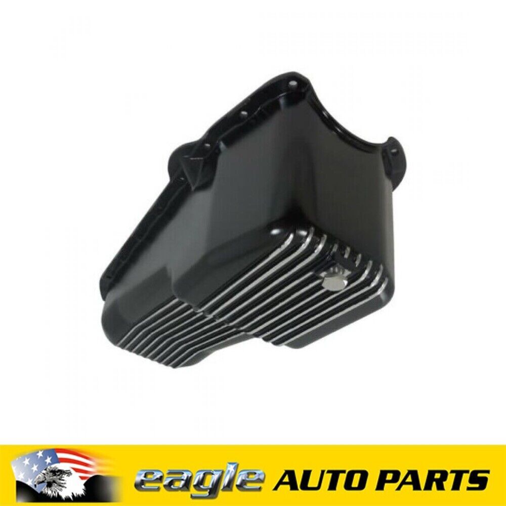 RPC Chev 283 - 350 V8 Finned Oil Pan Black LHS Dipstick 1965 - 1979 # R8442BK