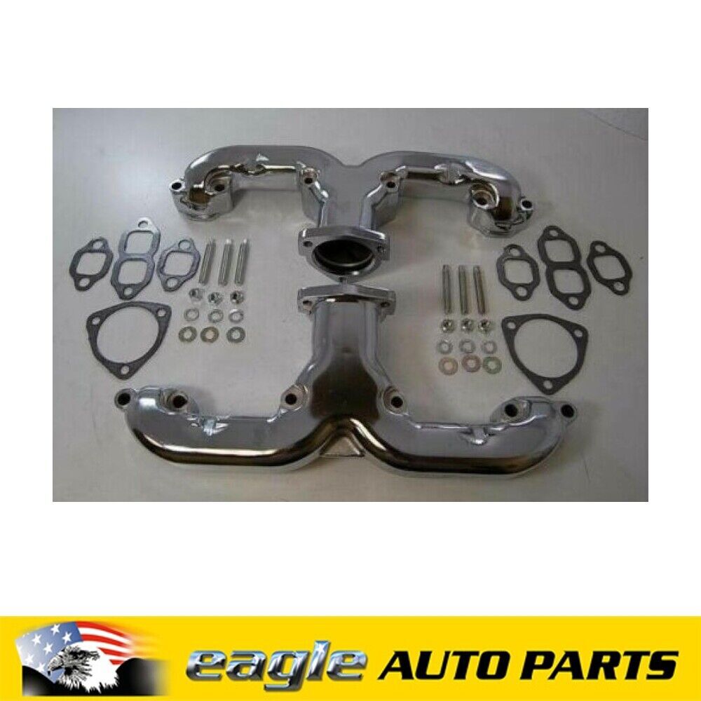 Chev 283 327 350 SBC Rams Horn Style Exhaust Manifolds 1955 - Up Chrome  # R901