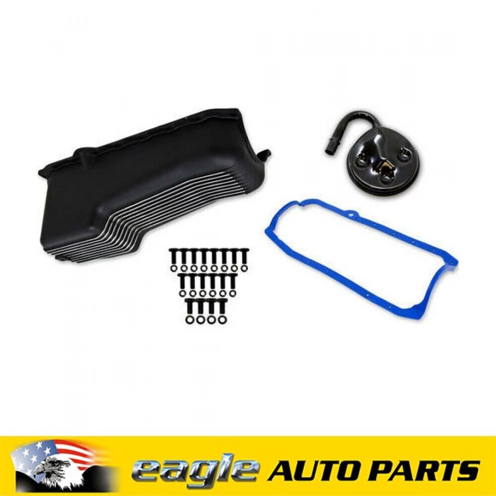 Chev 350 Weiand Finned Aluminum Oil Pan Kit RHS Dipstick 80 - 85 # WEI6004FWND