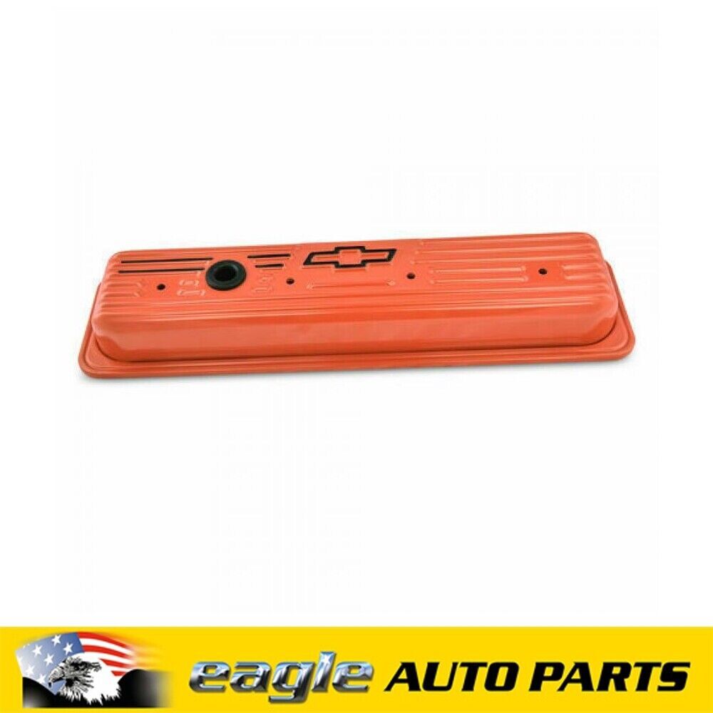 Chev 350 Vortec Proform Stamped Steel Chevrolet Orange Valve Covers # 141-918