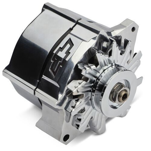 Chev Slant-Edge Alternator Recessed Black Bowtie Emblem Polished 100am ...