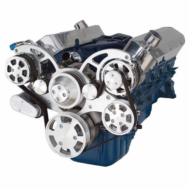 Ford 351 Cleveland CVF Wraptor Serpentine Kit Polished A/C P/S # 351C-WRAPTOR-AC