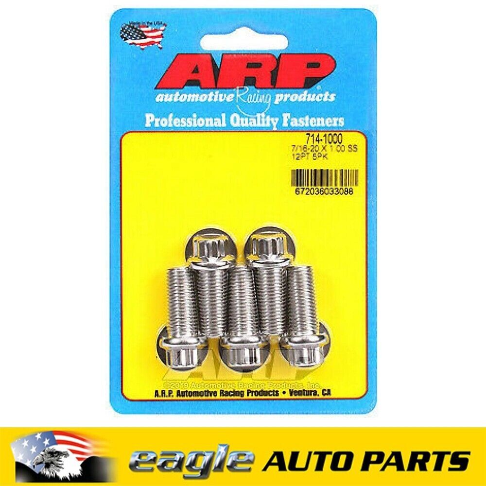 ARP Stainless Steel Bolts 12 pt 7/1 in.20 RHT 1.0 in. UHL, Set of 5
