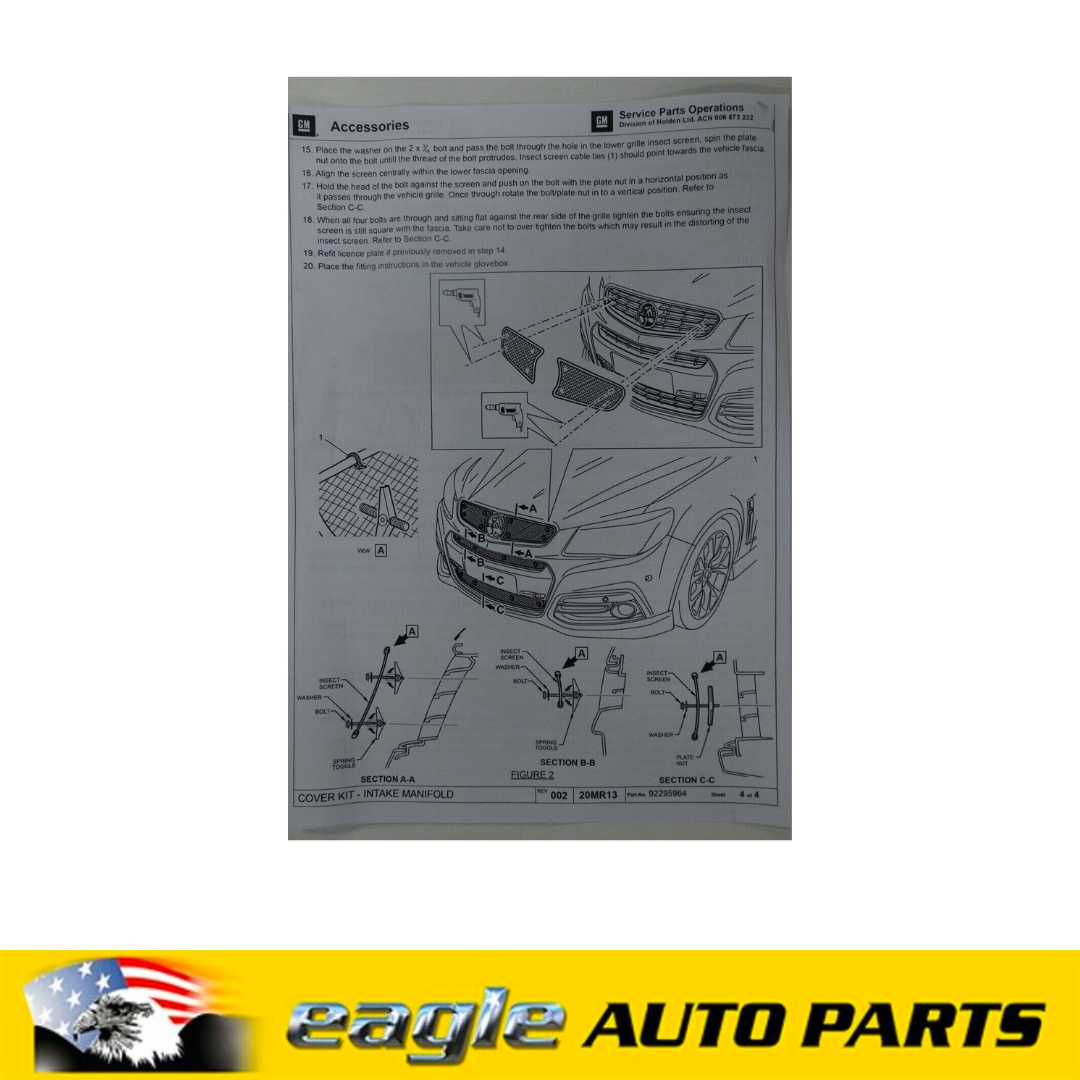 Holden VF Commodore Evoke Front Grille Mesh Protector Kit Genuine GM