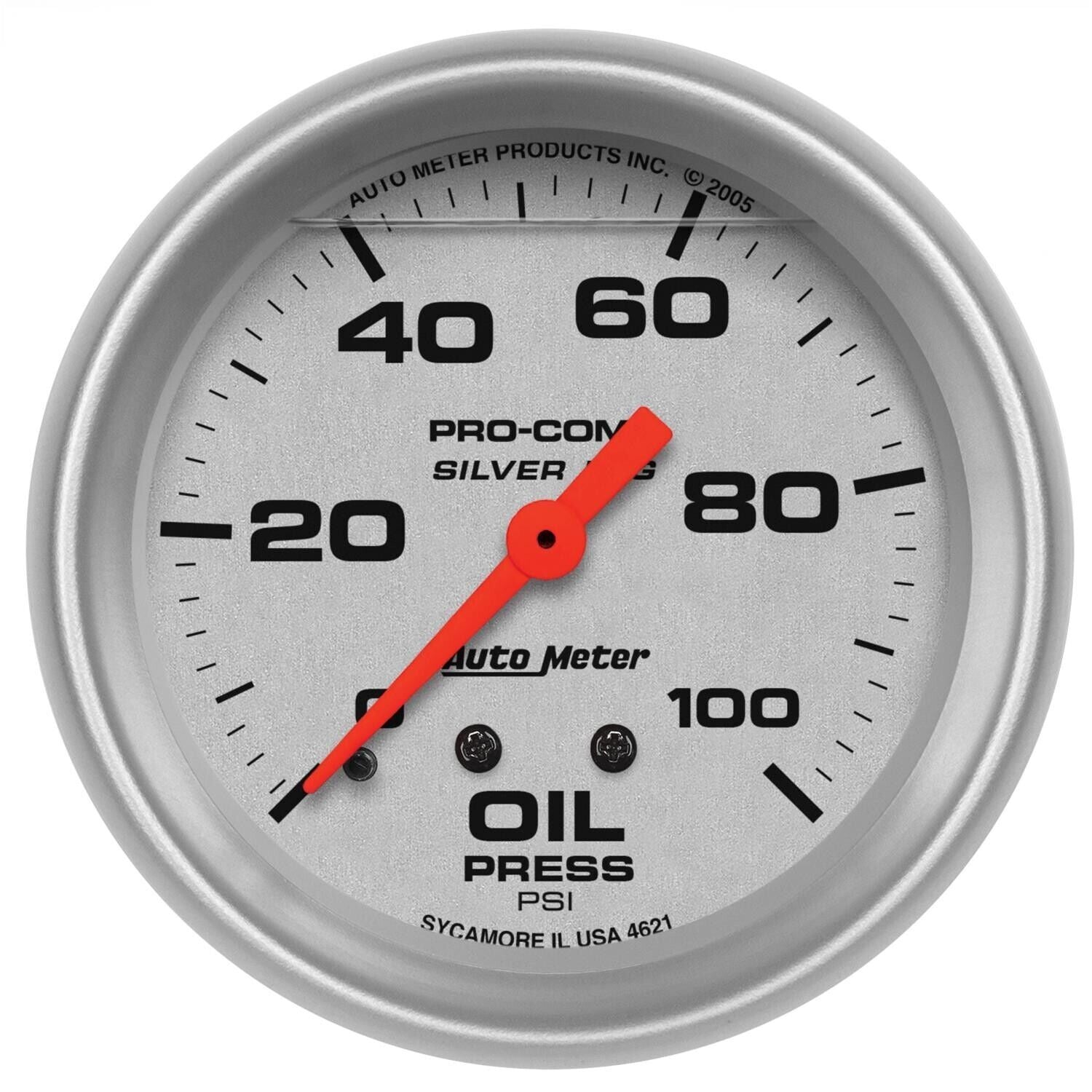 AutoMeter Pro-Comp 2 5/8" Silver Face Oil Pressure Gauge 0 - 100psi # AU4621