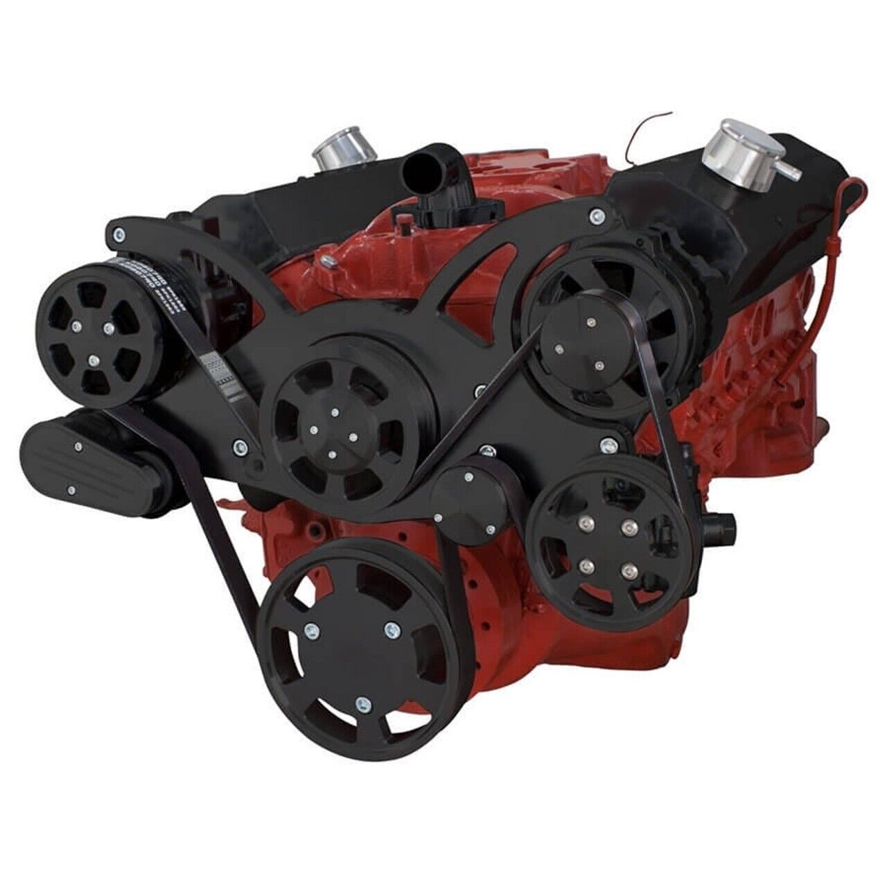 Chev 350 Engines CVF Black Billet Serpentine Wraptor System # B-350-WRAPTOR-AC