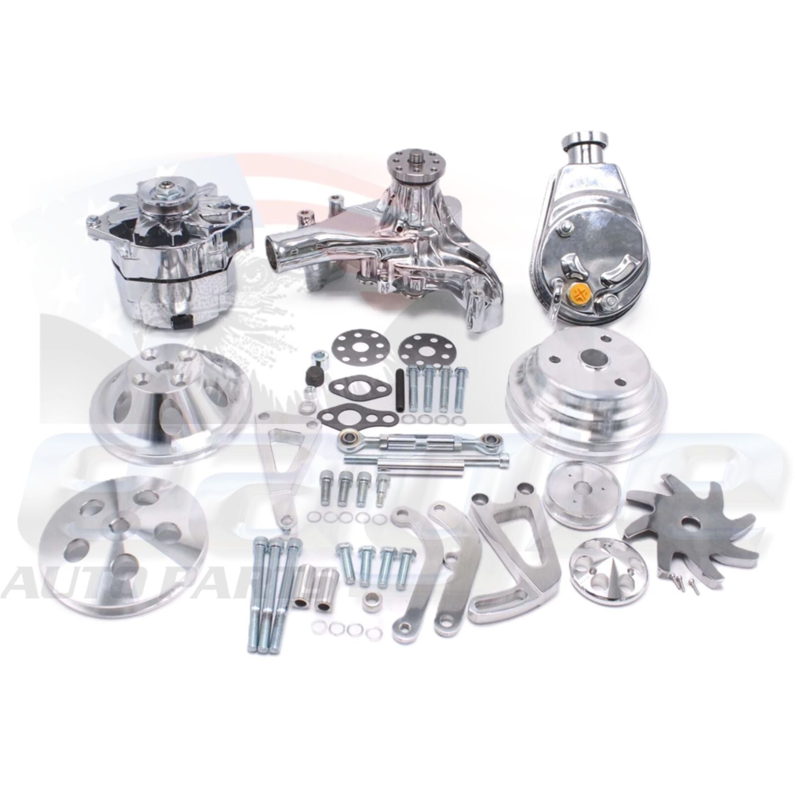 CHEV 350 SBC LWP POWER STEERING / PULLEYS / BRACKETS / ALTERNATOR ENGINE KIT