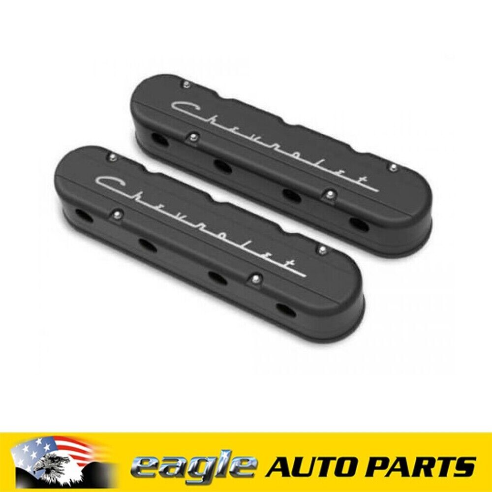 Holley Chev LS Engines "CHEVROLET" Script Black 2pce Rockers Covers # HO241-177