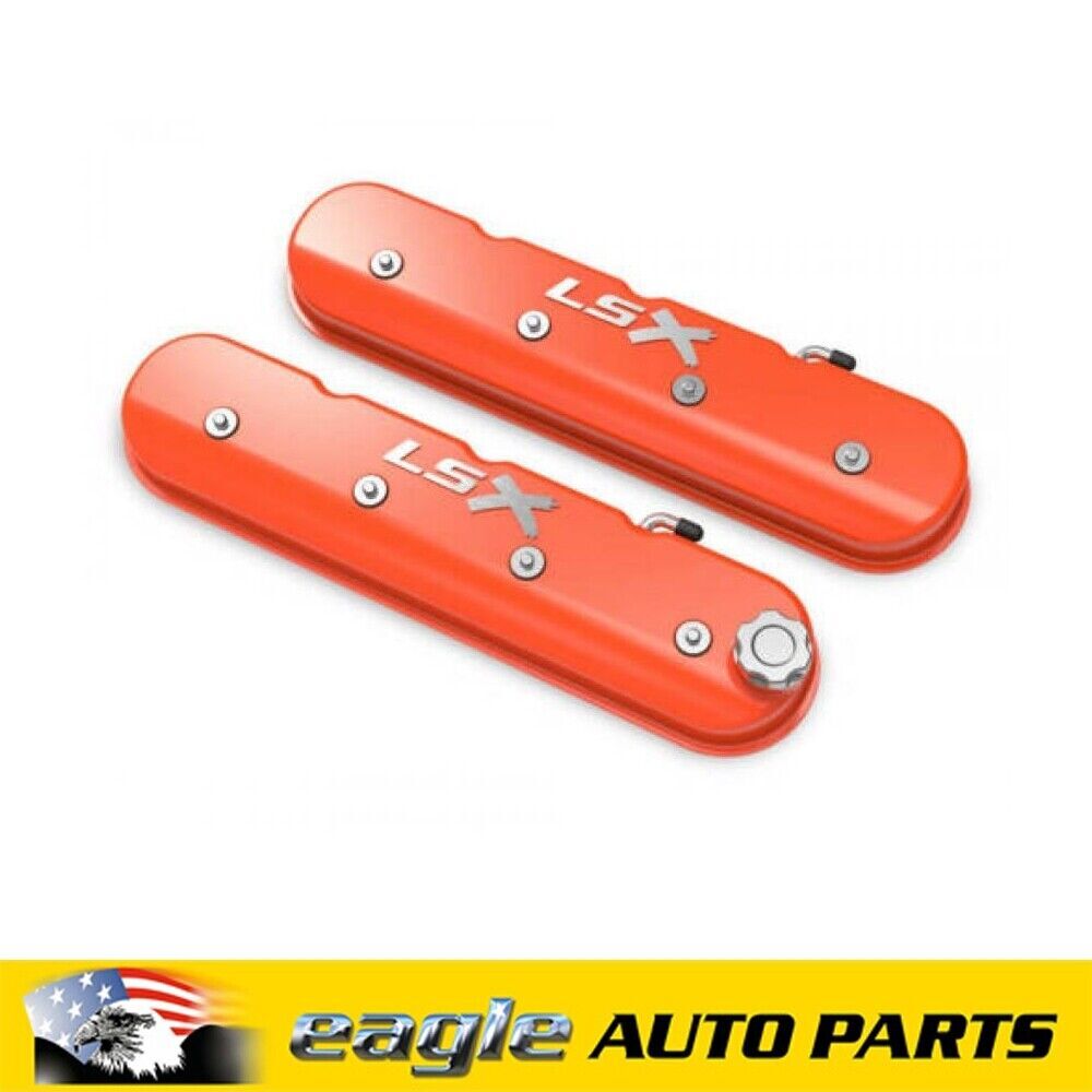 HOLLEY CHEV LS ROCKER COVERS LSX LOGO FACTORY ORANGE MACHINED FINISH H ...