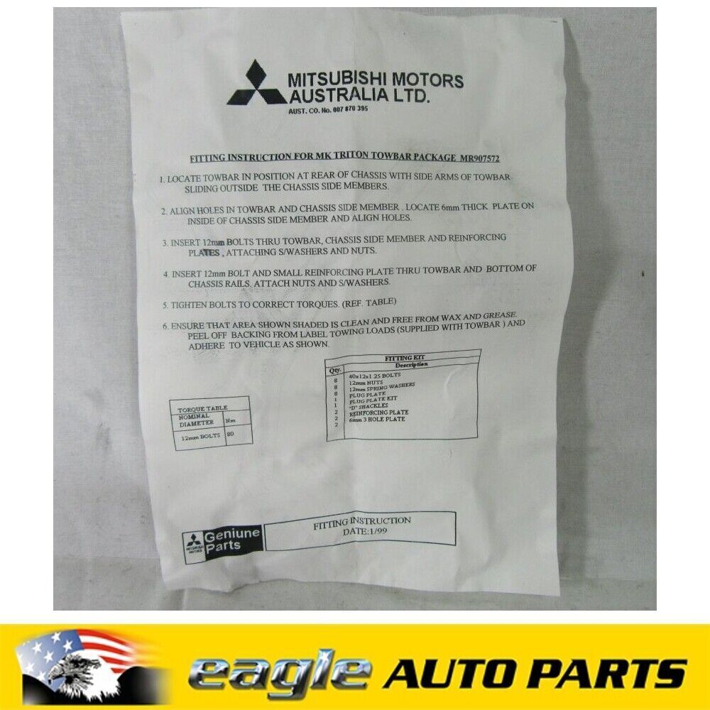 MITSUBISHI MK TRITON 3.0L V6 4X4 GLS DUAL CAB 2200KG TOW BAR ASSEMBLY 1996-2006