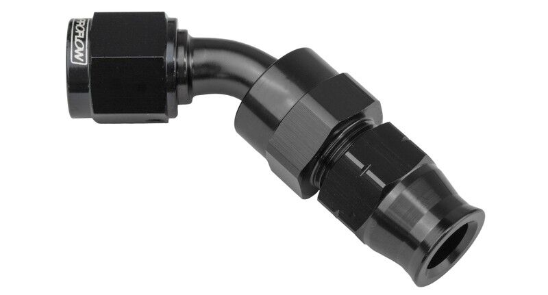 Proflow 3/8in.Tube 45 Degree To Female -06AN Hose End Tube Adaptor PFE112-06BK
