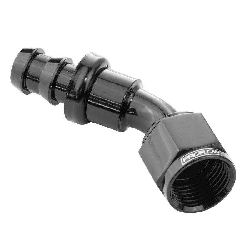Proflow 45 Degree Push Lock Hose End Barb 1/4'' To Female -04AN PFE402-04BK