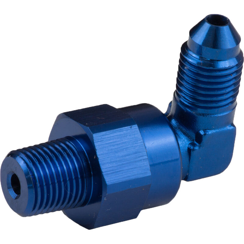 Proflow Adaptor Male -06AN 90 Degree To 1/4in.NPT Swivel Blue PFE922-06-04
